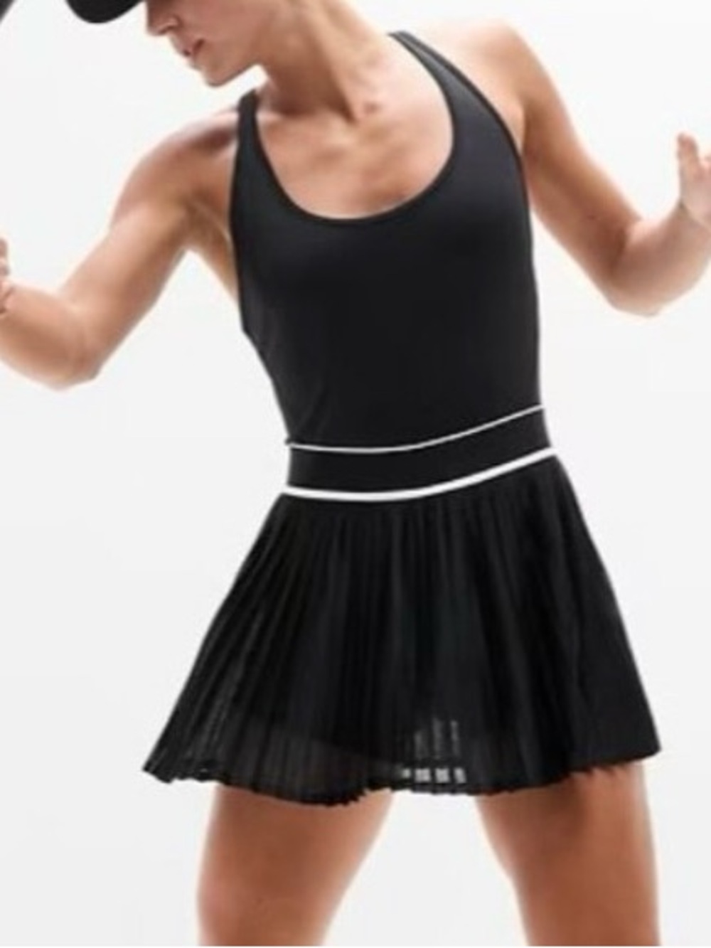 Athleta Power Serve Black w/White Trim Tank Dress NWT